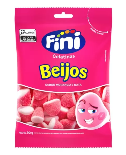 FINI BALA GELATINA BEIJOS DE MORANGO 90g